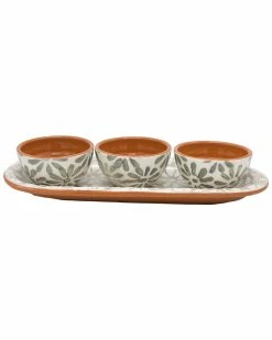 Euro Ceramica Margarida Snack Tray With Dipping Bowls Home Dinnerware