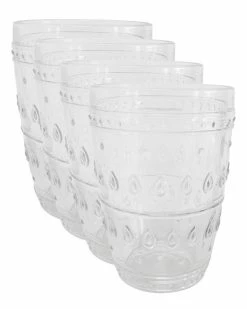 Euro Ceramica Fez Glassware 4pc 14Oz Highball Glass Set Home Drinkware