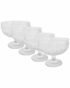 Euro Ceramica Fez Glassware 4pc 13Oz Footed Compote Glass Set Home Dinnerware