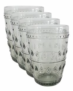 Euro Ceramica Fez Glassware 4pc 14Oz Highball Glass Set Home Drinkware