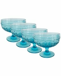 Euro Ceramica Fez Glassware 4pc 13Oz Footed Compote Glass Set Home Dinnerware