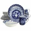 Euro Ceramica Blue Garden 16 Piece Hand-painted Dinnerware Set Home