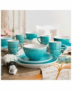 Euro Ceramica Fez Turquoise 16pc Dinnerware Set Home