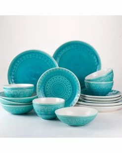 Euro Ceramica Fez 16pc Double Bowl Dinnerware Set - Turquoise Home