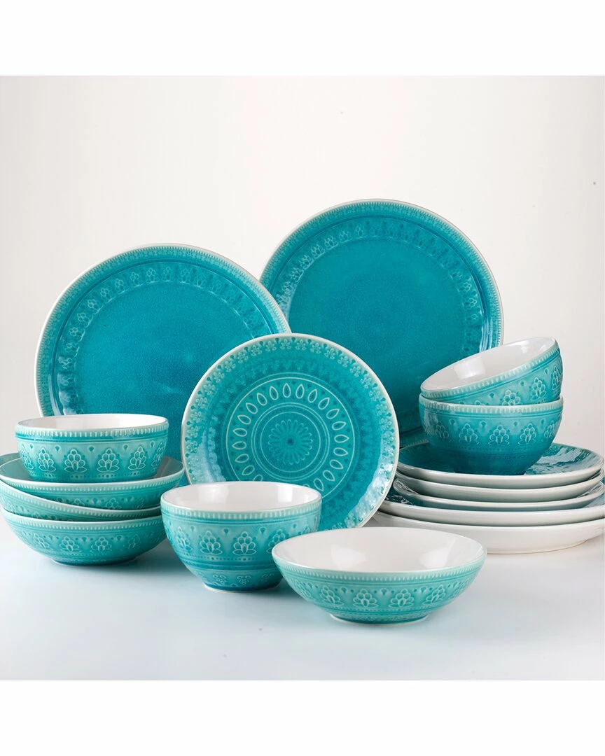 Euro Ceramica Fez 16pc Double Bowl Dinnerware Set - Turquoise Home
