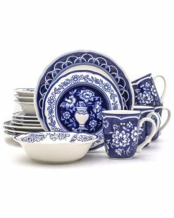 Euro Ceramica Blue Garden 16pc Hand-Painted Dinnerware Set Home