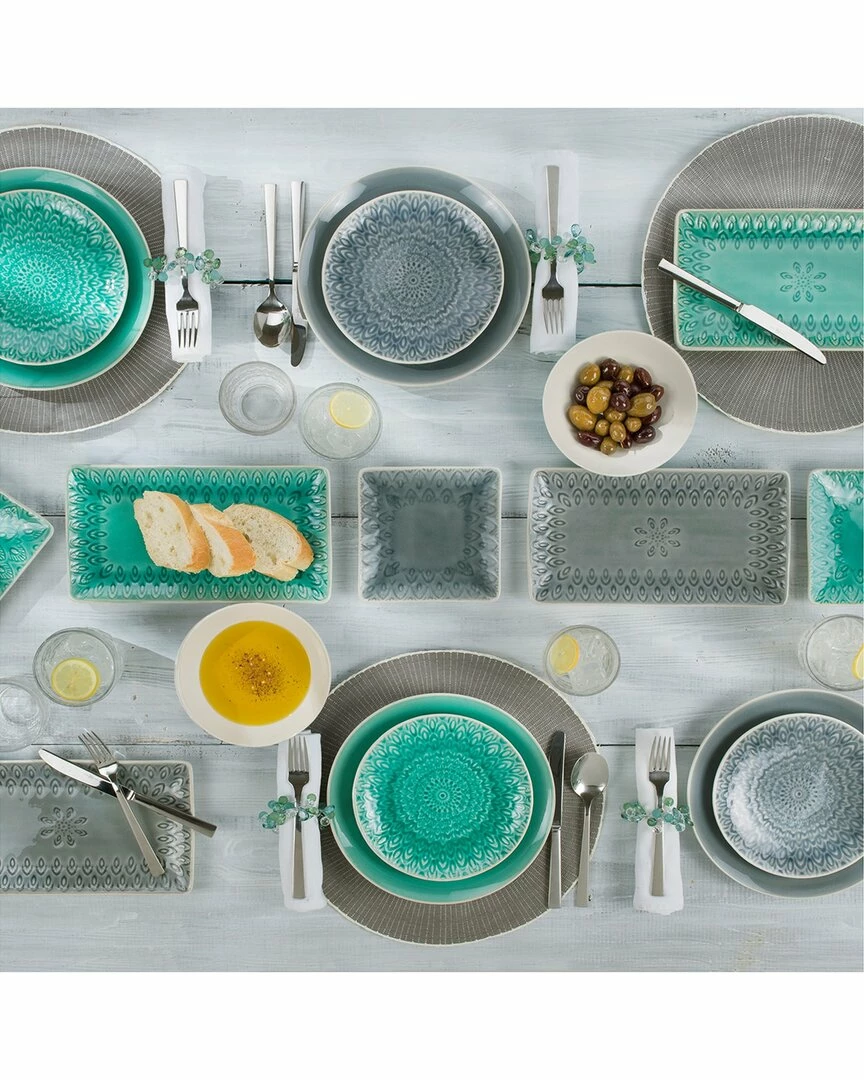 Euro Ceramica Peacock Square Appetizer Plate Set Home Dinnerware - Image 3