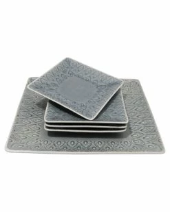 Euro Ceramica Peacock 5pc Square Appetizer Plate Set Home Dinnerware
