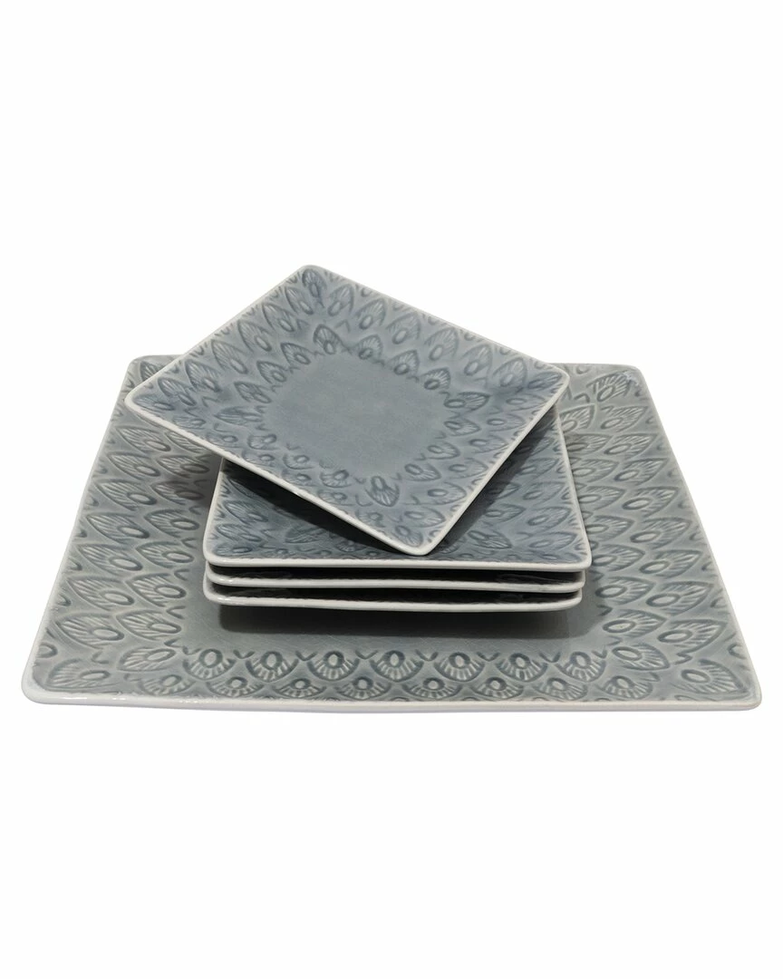 Euro Ceramica Peacock 5pc Square Appetizer Plate Set Home Dinnerware