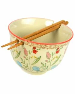 Euro Ceramica Ella Red Ramen Bowl Set With Chopsticks Home Dinnerware