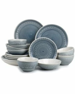 Euro Ceramica Fez 16pc Double Bowl Dinnerware Set - Grey Home