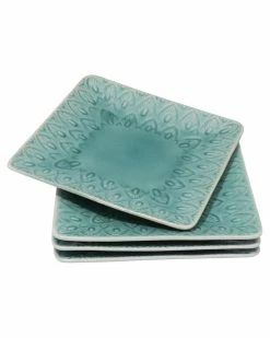 Euro Ceramica Peacock Square Appetizer Plate Set Home Dinnerware
