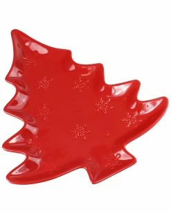 Euro Ceramica Winterfest Tree Platter Home Serveware