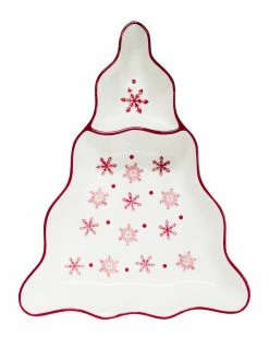 Euro Ceramica Winterfest 15In Chip And Dip Tree Platter Home Serveware