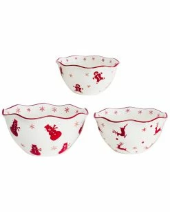 Euro Ceramica Winterfest 3Pc Nesting Serving Bowl Home Serveware
