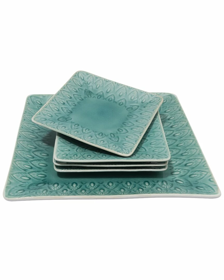 Euro Ceramica Peacock 5pc Square Appetizer Plate Set Home Dinnerware